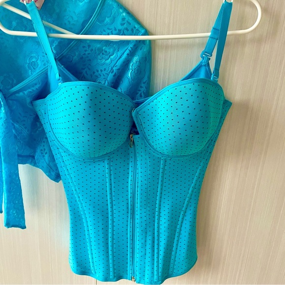 Bustier/Corset—Cerulean Blue Salomé Brand w Matching Lace Bolero (Orig Colombia) - Picture 5 of 9